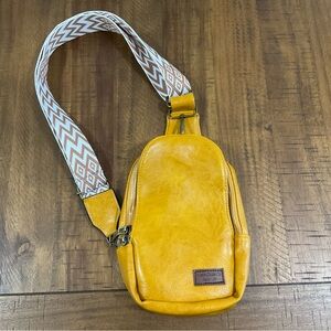 EUC Alaska Chicks Mustard Faux Leather Sling